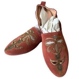 NWOT Sundance Bird of Flight Moroccan Embroidered Rust Red Suede Flats Size 8